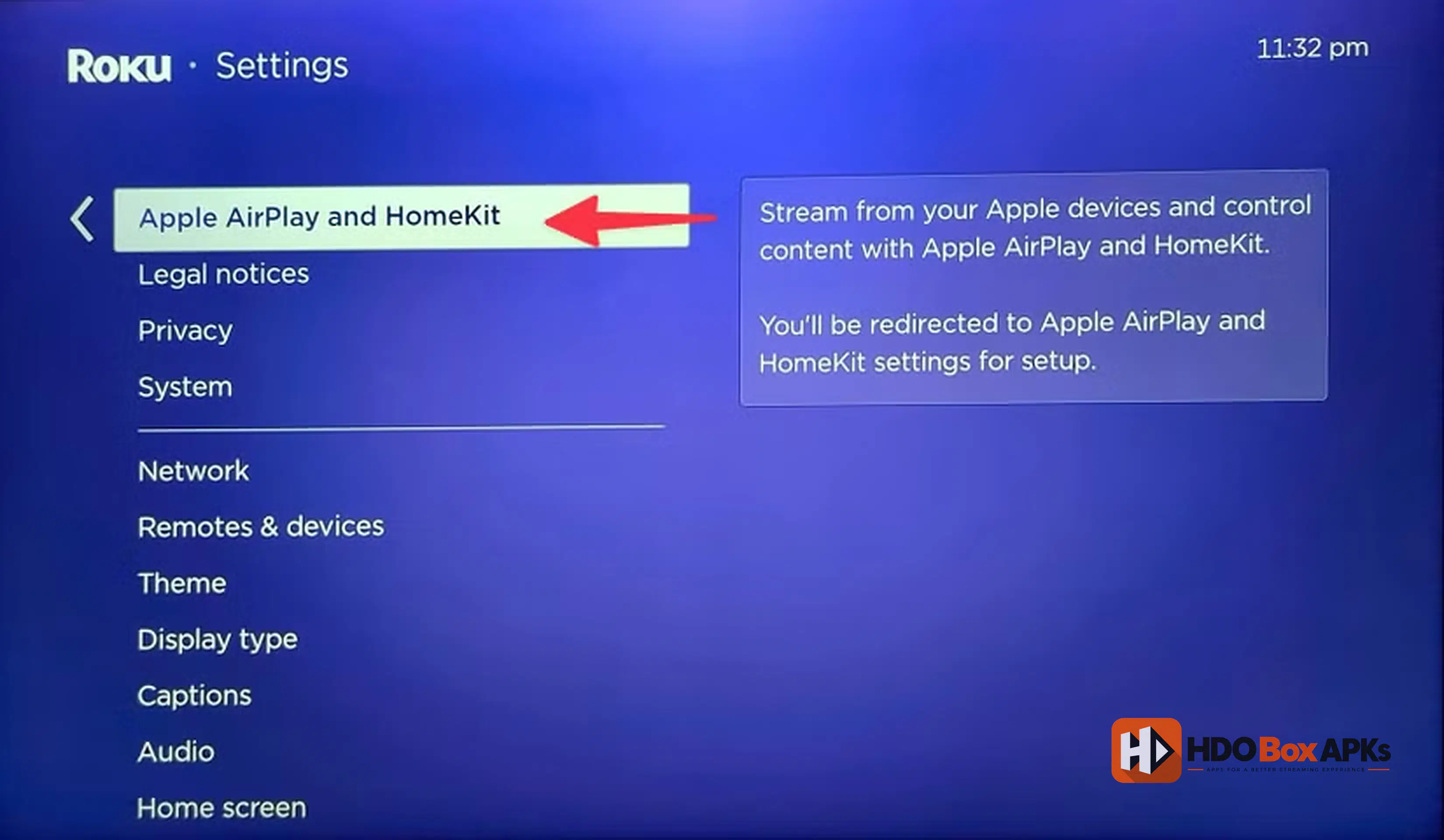 Apple AirPlay Settings for HDO Box on Roku TV