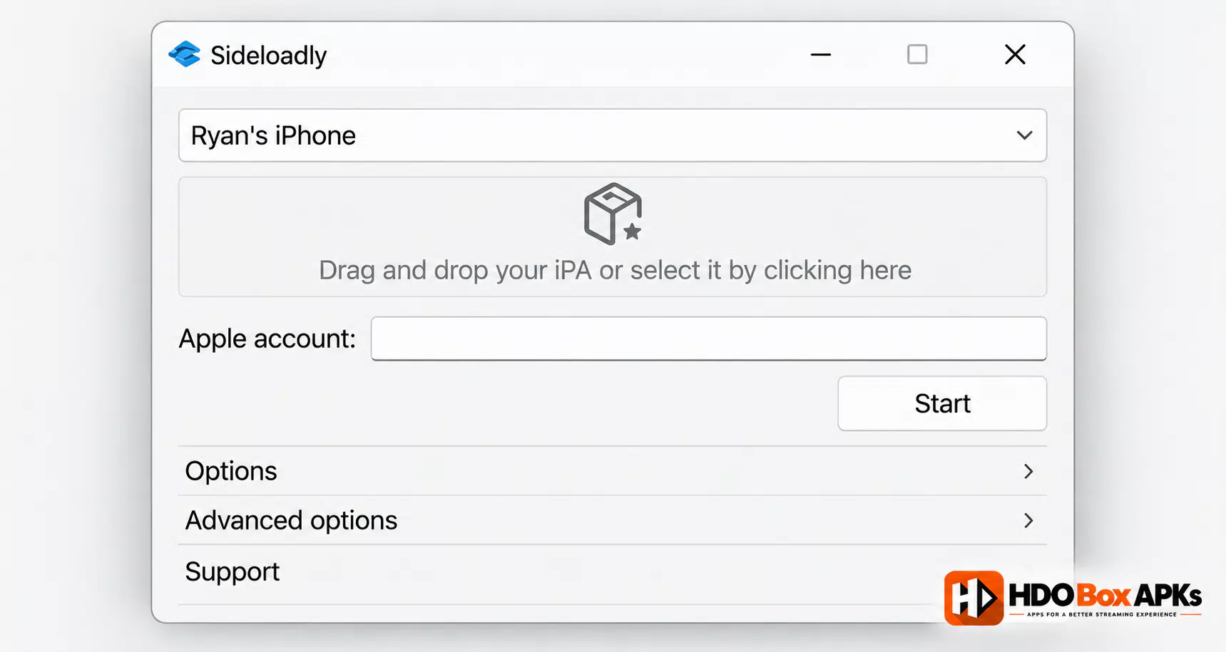 Connect iPhone and Add HDO Box IPA into Sideloadly